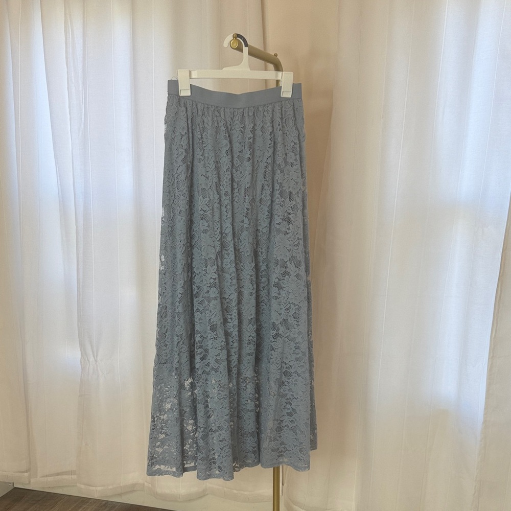 Elegant Lace Maxi Skirt in Soft Blue